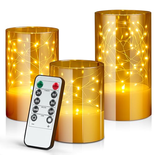 3PCS Flammenlose LED Kerzen mit Lichterkette, Dimmbar Batteriebetriebene Kerzen, Unzerbrechliche Led Kerzen mit Fernbedienung und Timer, für Weihnachtsdekoration, Wohnkultur, Hochzeiten, Partys von KIYTARBOO