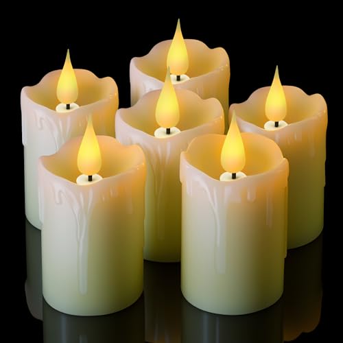KIYTARBOO Batterie Flackernde LED-Kerzen, 4cm x6,5cm Echtes Wachs, Realistischer Batterie Teelichter, 6 Stück Led Kerzen Outdoor Flackernde Flamme für Hochzeit, Party Deko von KIYTARBOO