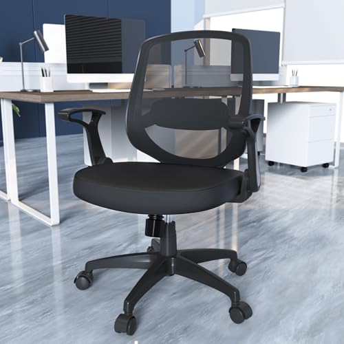 KIZECK Ergonomischer Büro-Computer-Schreibtischstuhl mit atmungsaktiver Netzrückseite, hochklappbare Armlehne, verstellbare Lendenwirbelstütze und dickerer Sitz für Zuhause, Erwachsene und Kinder von KIZECK