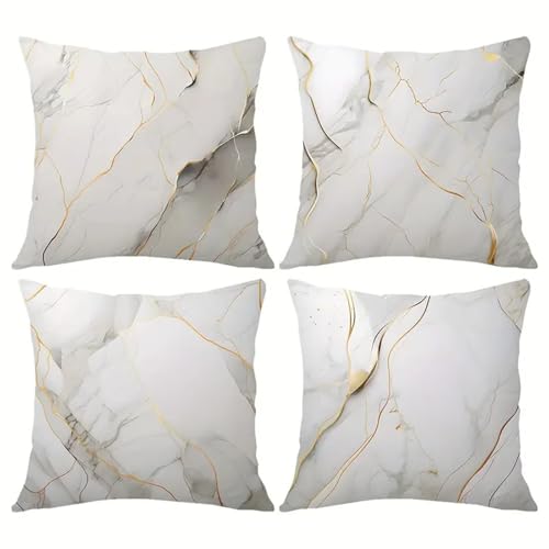Grauer Marmor Kissenbezug 35x35 cm 4er Set Leinen Dekokissenbezüge, Gold Kissenbezüge, mit Doppelseitigem Muster und Verdecktem Reißverschluss für Sofa Schlafzimmer Wohnzimmer Outdoor Kissenhülle von KIZIFI
