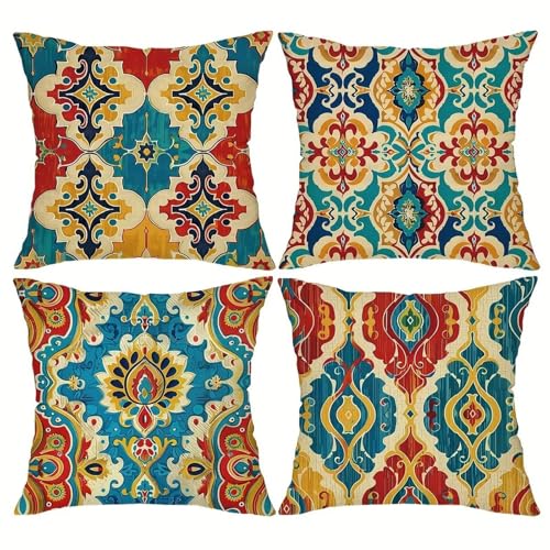 KIZIFI 4er Set Outdoor Kissenbezüge 35x35 cm Ethnischer Stil Outdoor Wasserdicht Kissenhülle Blau Rot Leinen Kissenbezug Zweiseitiges Muster Zierkissenbezug für Sofa Garten Wohnzimmer Bett KIZIFI 4er Set Outdoor Kissenbezüge 35x35 cm Ethnischer Stil Outdoor Wasserdicht Kissenhülle Blau Rot Leinen Kissenbezug Zweiseitiges Muster Zierkissenbezug für Sofa Garten Wohnzimmer Bett von KIZIFI