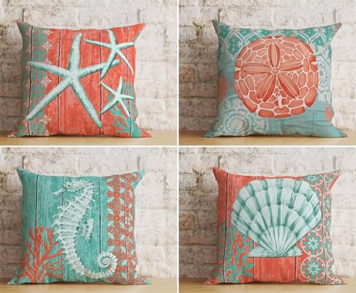 KIZIFI 4er Set Outdoor Kissenbezüge 35x35 cm Grüne Koralle Outdoor Wasserdicht Kissenhülle Orange Leinen Kissenbezug Zweiseitiges Muster Zierkissenbezug für Sofa Garten Wohnzimmer Bett KIZIFI 4er Set Outdoor Kissenbezüge 35x35 cm Grüne Koralle Outdoor Wasserdicht Kissenhülle Orange Leinen Kissenbezug Zweiseitiges Muster Zierkissenbezug für Sofa Garten Wohnzimmer Bett von KIZIFI