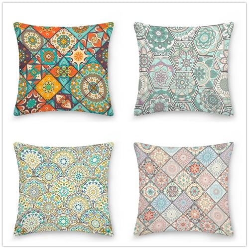 KIZIFI 4er Set Outdoor Kissenbezüge 40x40 cm Buntes Mandala Outdoor Wasserdicht Kissenhülle Geometrisch Leinen Kissenbezug Zweiseitiges Muster Zierkissenbezug für Sofa Garten Wohnzimmer Bett KIZIFI 4er Set Outdoor Kissenbezüge 40x40 cm Buntes Mandala Outdoor Wasserdicht Kissenhülle Geometrisch Leinen Kissenbezug Zweiseitiges Muster Zierkissenbezug für Sofa Garten Wohnzimmer Bett von KIZIFI