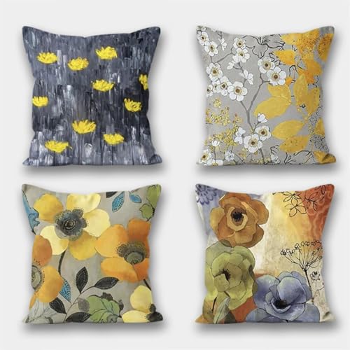 KIZIFI 4er Set Outdoor Kissenbezüge 40x40 cm Gelbe Blumen Outdoor Wasserdicht Kissenhülle Abstrakte Kunst Leinen Kissenbezug Zweiseitiges Muster Zierkissenbezug für Sofa Garten Wohnzimmer Bett KIZIFI 4er Set Outdoor Kissenbezüge 40x40 cm Gelbe Blumen Outdoor Wasserdicht Kissenhülle Abstrakte Kunst Leinen Kissenbezug Zweiseitiges Muster Zierkissenbezug für Sofa Garten Wohnzimmer Bett von KIZIFI