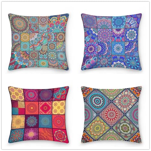 KIZIFI 4er Set Outdoor Kissenbezüge 40x40 cm Orangefarbene Karos Outdoor Wasserdicht Kissenhülle Mandala Leinen Kissenbezug Zweiseitiges Muster Zierkissenbezug für Sofa Garten Wohnzimmer Bett KIZIFI 4er Set Outdoor Kissenbezüge 40x40 cm Orangefarbene Karos Outdoor Wasserdicht Kissenhülle Mandala Leinen Kissenbezug Zweiseitiges Muster Zierkissenbezug für Sofa Garten Wohnzimmer Bett von KIZIFI