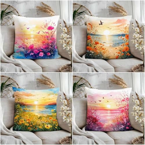 KIZIFI 4er Set Outdoor Kissenbezüge 45x45 cm Sonnenaufgangs Landschaft Outdoor Wasserdicht Kissenhülle Rosa Gelb Leinen Kissenbezug Zweiseitiges Muster Zierkissenbezug für Sofa Garten Wohnzimmer Bett KIZIFI 4er Set Outdoor Kissenbezüge 45x45 cm Sonnenaufgangs Landschaft Outdoor Wasserdicht Kissenhülle Rosa Gelb Leinen Kissenbezug Zweiseitiges Muster Zierkissenbezug für Sofa Garten Wohnzimmer Bett von KIZIFI