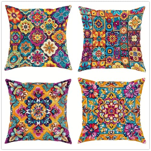 KIZIFI 4er Set Outdoor Kissenbezüge 50x50 cm Lila Mandala Outdoor Wasserdicht Kissenhülle Blumen Leinen Kissenbezug Zweiseitiges Muster Zierkissenbezug für Sofa Garten Wohnzimmer Bett KIZIFI 4er Set Outdoor Kissenbezüge 50x50 cm Lila Mandala Outdoor Wasserdicht Kissenhülle Blumen Leinen Kissenbezug Zweiseitiges Muster Zierkissenbezug für Sofa Garten Wohnzimmer Bett von KIZIFI