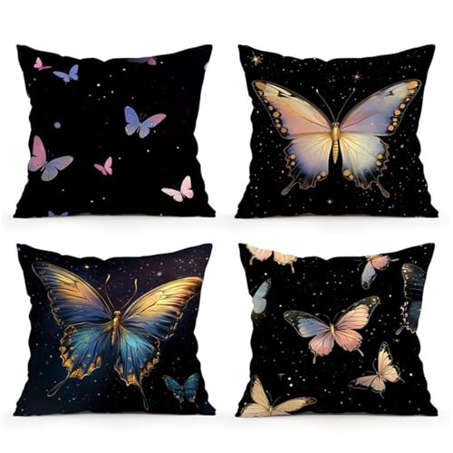KIZIFI 4er Set Outdoor Kissenbezüge 50x50 cm Schmetterlinge Outdoor Wasserdicht Kissenhülle Blau Schwarz Leinen Kissenbezug Zweiseitiges Muster Zierkissenbezug für Sofa Garten Wohnzimmer Bett KIZIFI 4er Set Outdoor Kissenbezüge 50x50 cm Schmetterlinge Outdoor Wasserdicht Kissenhülle Blau Schwarz Leinen Kissenbezug Zweiseitiges Muster Zierkissenbezug für Sofa Garten Wohnzimmer Bett von KIZIFI