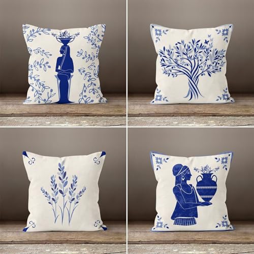 KIZIFI 4er Set Outdoor Kissenbezüge 55x55 cm Blaue Blätter Outdoor Wasserdicht Kissenhülle Süßes Mädchen Leinen Kissenbezug Zweiseitiges Muster Zierkissenbezug für Sofa Garten Wohnzimmer Bett KIZIFI 4er Set Outdoor Kissenbezüge 55x55 cm Blaue Blätter Outdoor Wasserdicht Kissenhülle Süßes Mädchen Leinen Kissenbezug Zweiseitiges Muster Zierkissenbezug für Sofa Garten Wohnzimmer Bett von KIZIFI