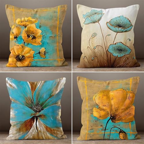 KIZIFI 4er Set Outdoor Kissenbezüge 55x55 cm Braune Blumen Outdoor Wasserdicht Kissenhülle Grün Gelb Leinen Kissenbezug Zweiseitiges Muster Zierkissenbezug für Sofa Garten Wohnzimmer Bett KIZIFI 4er Set Outdoor Kissenbezüge 55x55 cm Braune Blumen Outdoor Wasserdicht Kissenhülle Grün Gelb Leinen Kissenbezug Zweiseitiges Muster Zierkissenbezug für Sofa Garten Wohnzimmer Bett von KIZIFI