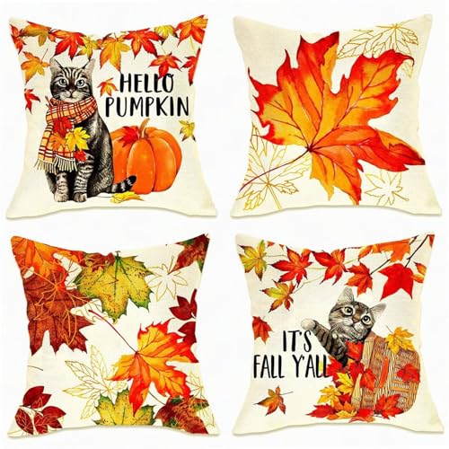 KIZIFI 4er Set Outdoor Kissenbezüge 55x55 cm Gelbe Ahornblätter Outdoor Wasserdicht Kissenhülle Tierkatzen Leinen Kissenbezug Zweiseitiges Muster Zierkissenbezug für Sofa Garten Wohnzimmer Bett KIZIFI 4er Set Outdoor Kissenbezüge 55x55 cm Gelbe Ahornblätter Outdoor Wasserdicht Kissenhülle Tierkatzen Leinen Kissenbezug Zweiseitiges Muster Zierkissenbezug für Sofa Garten Wohnzimmer Bett von KIZIFI