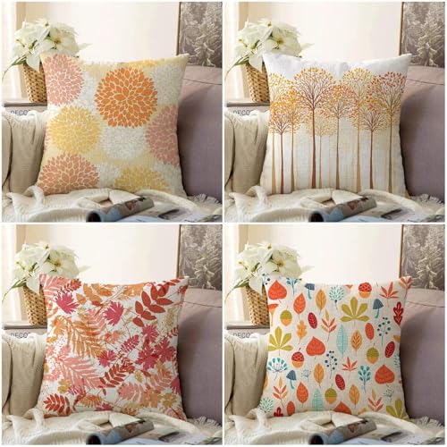 KIZIFI 4er Set Outdoor Kissenbezüge 55x55 cm Gelber Baum Outdoor Wasserdicht Kissenhülle Rosa Orange Leinen Kissenbezug Zweiseitiges Muster Zierkissenbezug für Sofa Garten Wohnzimmer Bett KIZIFI 4er Set Outdoor Kissenbezüge 55x55 cm Gelber Baum Outdoor Wasserdicht Kissenhülle Rosa Orange Leinen Kissenbezug Zweiseitiges Muster Zierkissenbezug für Sofa Garten Wohnzimmer Bett von KIZIFI