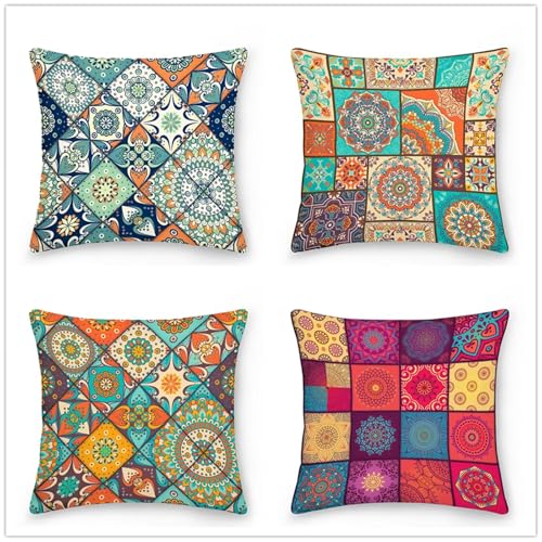 KIZIFI 4er Set Outdoor Kissenbezüge 55x55 cm Grün Orange Outdoor Wasserdicht Kissenhülle Mandala Leinen Kissenbezug Zweiseitiges Muster Zierkissenbezug für Sofa Garten Wohnzimmer Bett KIZIFI 4er Set Outdoor Kissenbezüge 55x55 cm Grün Orange Outdoor Wasserdicht Kissenhülle Mandala Leinen Kissenbezug Zweiseitiges Muster Zierkissenbezug für Sofa Garten Wohnzimmer Bett von KIZIFI