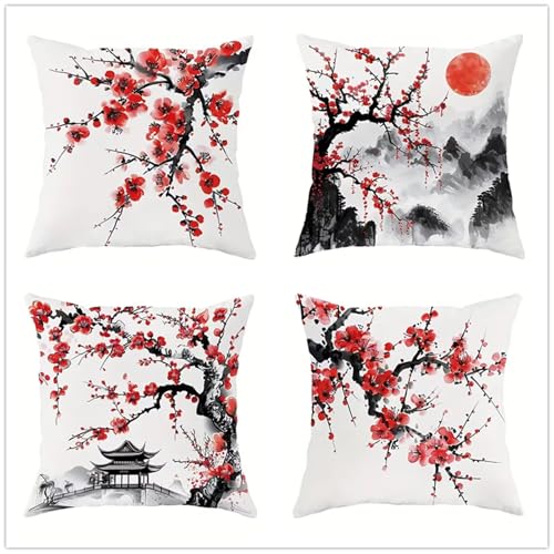 KIZIFI 4er Set Outdoor Kissenbezüge 60x60 cm Rote Blumen Outdoor Wasserdicht Kissenhülle Rot Schwarz Leinen Kissenbezug Zweiseitiges Muster Zierkissenbezug für Sofa Garten Wohnzimmer Bett KIZIFI 4er Set Outdoor Kissenbezüge 60x60 cm Rote Blumen Outdoor Wasserdicht Kissenhülle Rot Schwarz Leinen Kissenbezug Zweiseitiges Muster Zierkissenbezug für Sofa Garten Wohnzimmer Bett von KIZIFI
