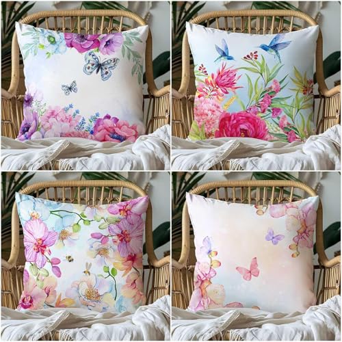 KIZIFI 4er Set Outdoor Kissenbezüge 70x70 cm Lila Blumen Outdoor Wasserdicht Kissenhülle Rosa Schmetterlinge Leinen Kissenbezug Zweiseitiges Muster Zierkissenbezug für Sofa Garten Wohnzimmer Bett KIZIFI 4er Set Outdoor Kissenbezüge 70x70 cm Lila Blumen Outdoor Wasserdicht Kissenhülle Rosa Schmetterlinge Leinen Kissenbezug Zweiseitiges Muster Zierkissenbezug für Sofa Garten Wohnzimmer Bett von KIZIFI