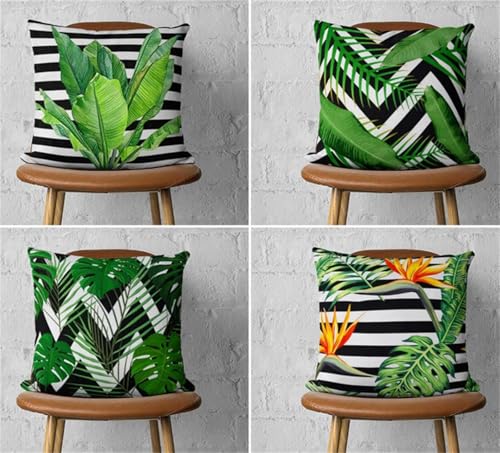 KIZIFI Outdoor Kissenbezüge 4er Set 55x55 cm Grüne Blätter Kissenbezug Schwarze Streifen Leinen Sofakissen Moderne Dekokissen für Sofa Schlafzimmer Couch KIZIFI Outdoor Kissenbezüge 4er Set 55x55 cm Grüne Blätter Kissenbezug Schwarze Streifen Leinen Sofakissen Moderne Dekokissen für Sofa Schlafzimmer Couch von KIZIFI