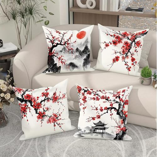 KIZIFI Pflaumenblüten Leinen Kissenbezug 35x35 cm 4er Set Rot Schwarz Kissenbezug Outdoor Wasserdicht Kissenhülle Modern Kissenbezüge Quadratisch Saisonnal Zierkissenbezug für Wohnzimmer Couch Balkon KIZIFI Pflaumenblüten Leinen Kissenbezug 35x35 cm 4er Set Rot Schwarz Kissenbezug Outdoor Wasserdicht Kissenhülle Modern Kissenbezüge Quadratisch Saisonnal Zierkissenbezug für Wohnzimmer Couch Balkon von KIZIFI