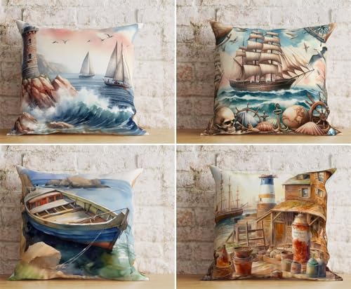 KIZIFI Segelboot Leinen Kissenbezug 60x60 cm 4er Set Landschaft Kissenbezug Outdoor Wasserdicht Kissenhülle Modern Kissenbezüge Quadratisch Saisonnal Zierkissenbezug für Wohnzimmer Couch Balkon KIZIFI Segelboot Leinen Kissenbezug 60x60 cm 4er Set Landschaft Kissenbezug Outdoor Wasserdicht Kissenhülle Modern Kissenbezüge Quadratisch Saisonnal Zierkissenbezug für Wohnzimmer Couch Balkon von KIZIFI