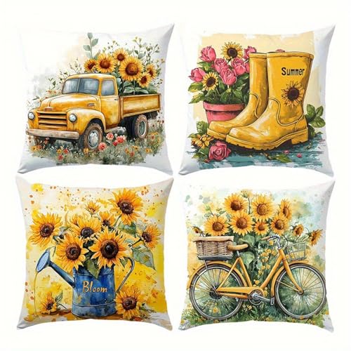 KIZIFI Sonnenblumen Leinen Kissenbezug 70x70 cm 4er Set Gelb Rosa Kissenbezug Outdoor Wasserdicht Kissenhülle Modern Kissenbezüge Quadratisch Saisonnal Zierkissenbezug für Wohnzimmer Couch Balkon KIZIFI Sonnenblumen Leinen Kissenbezug 70x70 cm 4er Set Gelb Rosa Kissenbezug Outdoor Wasserdicht Kissenhülle Modern Kissenbezüge Quadratisch Saisonnal Zierkissenbezug für Wohnzimmer Couch Balkon von KIZIFI