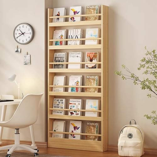 Bücherregal Kinder, Wandregal mit 6 Ablagen, 70x10x178cm Kinderregal für Bücher Spielzeug, Hängeregal Dekoregal, Lagerung Bücherregal Rack Wand Spielzimmer für Kinder und Erwachsene Holzfarbe von KIZYRQ