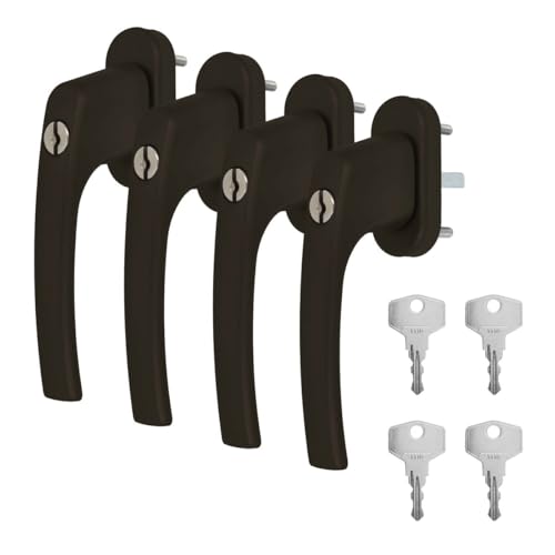 4 x Alu Fenstergriff in Braun RAL 8019 abschließbar - Stiftlänge 35mm von kj-vertrieb