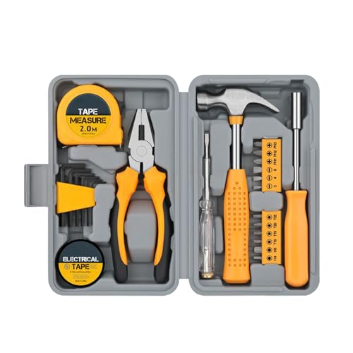 24 PCS Tool Set General Household Hand Kit, Household DIY Tool Kit for Women, Mini Tool Box Set of Starter Basic Ladies Tools for Home Office Maintenance and Repair, Yellow von KJAOYU