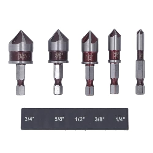 5-teiliger Counterversinken Bohrer-Bit-Set, 1/4in-Hex-Shank, 5 Flöte, für Holz, Kunststoff und weiche Materialien, ideal für DIY-Projekte und professionelle Holzbearbeitung von KJAOYU