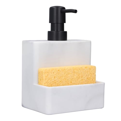 Hand and Dish Soap Dispenser Set for Kitchen, Modern Kitchen soaps dispensers Set, 300ml Marble Look Pump dispensers with Sponge Holder for Kitchen and Bathroom Countertops von KJAOYU