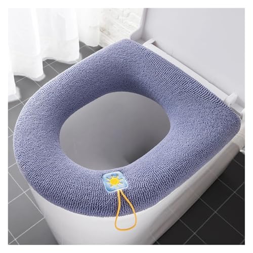 KJBDQQH Winter Toilettensitzauflage 1 Stück Winter Universal Warm Toilettensitzbezug Waschbares Badezimmerzubehör Gestrickter einfarbiger O-förmiger Toilettensitzbezug(Thick Blue) von KJBDQQH