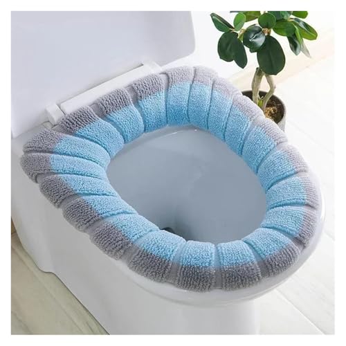 KJBDQQH Winter Toilettensitzauflage Halten Sie warm Closestool Mat Doppel Farbe Bad Zubehör Stricken O-Form Home Decor WC Sitzbezug(Gray Blue) von KJBDQQH