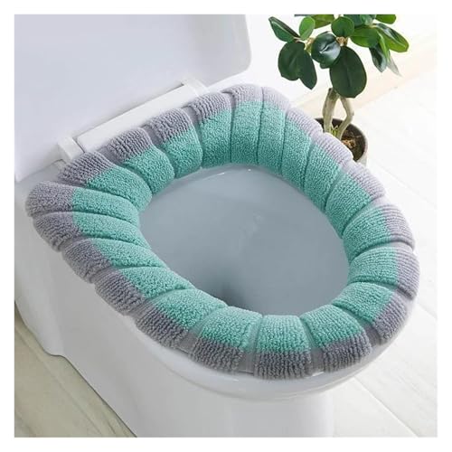 KJBDQQH Winter Toilettensitzauflage Halten Sie warm Closestool Mat Doppel Farbe Bad Zubehör Stricken O-Form Home Decor WC Sitzbezug(Gray Green) von KJBDQQH