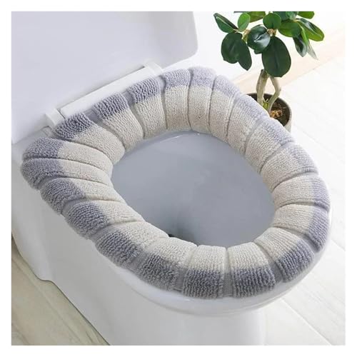 KJBDQQH Winter Toilettensitzauflage Halten Sie warm Closestool Mat Doppel Farbe Bad Zubehör Stricken O-Form Home Decor WC Sitzbezug(Gray beige) von KJBDQQH