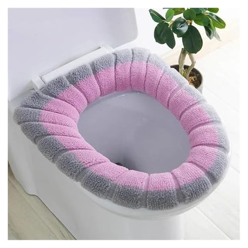 KJBDQQH Winter Toilettensitzauflage Halten Sie warm Closestool Mat Doppel Farbe Bad Zubehör Stricken O-Form Home Decor WC Sitzbezug(Gray pink) von KJBDQQH