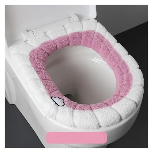 KJBDQQH Winter Toilettensitzauflage Universal-Toilettensitz, Hand-Kontrastkissen, Dicker Plüsch, O-förmiger Toilettensitz, Toilettendeckel mit Griff, Badezimmerzubehör(B PINK) von KJBDQQH