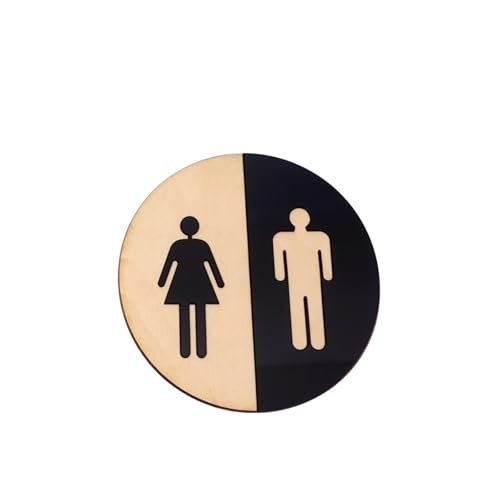 Toilettenzeichen 1 stücke 3d Spiegel Oberfläche Wand Aufkleber Runde Wc Tür Zeichen Männer Frauen Holz Waschraum WC Spiegel Wand Signage(Color02,20x20cm) von KJBDQQH