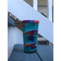 Multi-Color Tie-Dye Glitter Tumbler | Personalisierte Tumbers Benutzerdefinierte Glitzer Mit Deckel Und Stroh von KJBoaDesigns