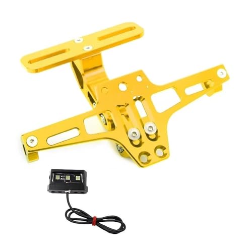 Motorrad Einstellbare Hinten Schwanz Ordentlich Kennzeichen Halter Halterung Für R125 600R TMAX530 500 FZ1 FZ6 FZ8 FZS1000 FZS600 R3 XJ6 XJR1300(Gold) von KJCDSLFCSD