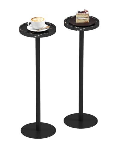 KJGKK Getränketisch 2er Set, Kleiner Podest Beistelltisch, Runder Cocktailtisch, Beistelltisch mit Metallsockel, für kleine Räume, Marmor Schwarz von KJGKK