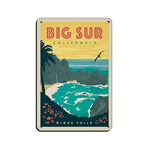 KJHBVND Big Sur California Vintage Reiseposter Retro Poster Metall Blechschild Retro Eisen Gemälde für Bar Mann Höhle Cafe Familie Garage Poster Wanddekoration 20,3 x 30,5 cm von KJHBVND