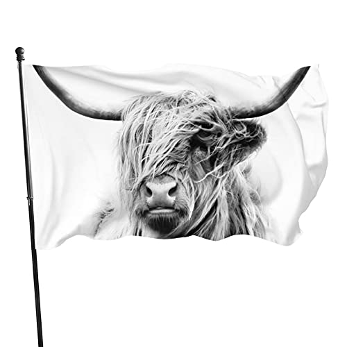 KJHBVND Gartenflagge, Porträt einer Highland-Kuh-Flagge, Polyester mit 2 Messingösen, Banner, lebendige Farben und lichtbeständig, Hofflagge, Outdoor-Hof, Dekoration, Flaggen, 90 x 150 cm von KJHBVND