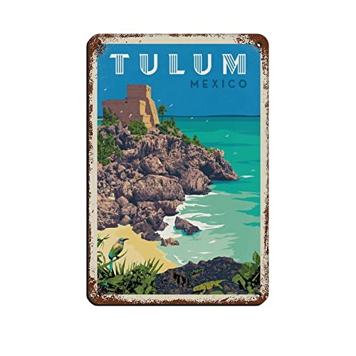 KJHBVND Tulum Mexiko Vintage Reiseposter Retro Poster Metall Blechschild Retro Eisen Gemälde für Bar Mann Höhle Cafe Familie Garage Poster Wanddekoration 20,3 x 30,5 cm von KJHBVND