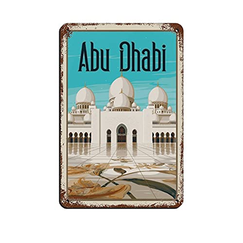 KJHBVND Vintage Reiseposter Abu Dhabi Retro Poster Metall Blechschild Retro Eisen Gemälde für Bar Mann Höhle Cafe Familie Garage Poster Wanddekoration 20,3 x 30,5 cm von KJHBVND