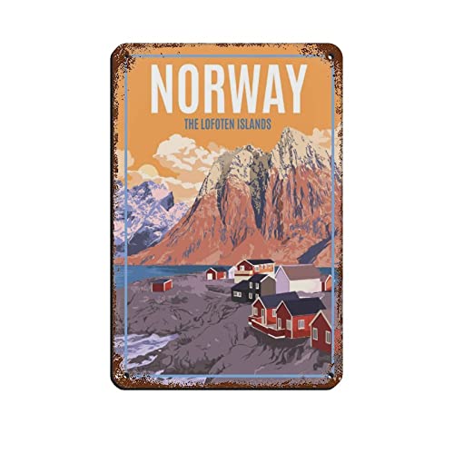 KJHBVND Vintage Reiseposter Norwegen Lofoten Inseln Retro Poster Metall Blechschild Retro Eisen Malerei für Bar Mann Höhle Cafe Familie Garage Poster Wanddekoration 20,3 x 30,5 cm von KJHBVND