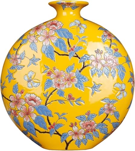 KJHONG Vase Tischplatte Blume Vase Keramik Vase Neue Chinesische Handgemachte Emaille Gemalt Porzellan Vasen 13, 4 Zoll Große Gelbe Keramik Blume Vase Wohnzimmer von KJHONG