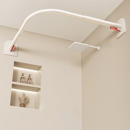KJHWYXD Verstellbare Duschvorhangstange L Form, Edelstahl Teleskop Gebogene Duschvorhang Stange, Duschstange Für Duschvorhang Badewanne Schiene Ohne Bohren(Size:A 50-70cm*80-130cm,Color:weiß) von KJHWYXD