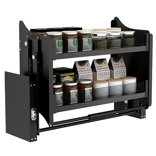 KJHYYPP 2-stufiger herunterziehbarer Küchenschrank-Organizer, hochziehbare Schrankregale, platzsparende Küchengeräte, Schwarz (60cm Cabinet) von KJHYYPP