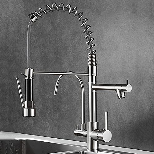 3-Wege-Küchenarmatur Osmose Frühling Messing heißes und kaltes Wasser Trinkwasser Multi-Mode-Rotation Spülbeckenarmaturen-Schwarz(Chrome) von KJJFIPCXP