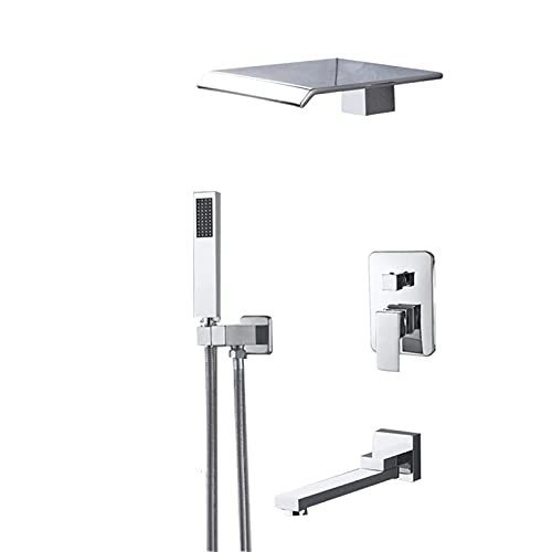 Chrome Rain Mixer Shower Combo Set Wandmontiertes 3-Wege-Duschsystem mit Wasserfall-Regendusche, Handbrause und Wannenauslaufhahn Chrome Rain Mixer Shower Combo Set Wandmontiertes 3-Wege-Duschsystem mit Wasserfall-Regendusche, Handbrause und Wannenauslaufhahn von KJJFIPCXP