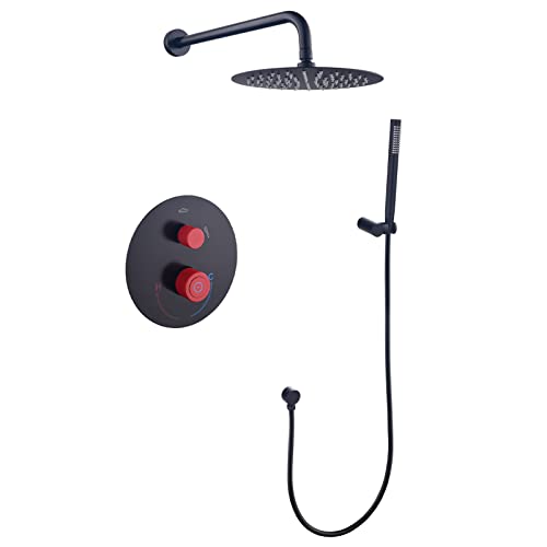 Duschsystem Wandmontiertes Duscharmatur-Set 2 Funktionen Regendusche Combo Set mit 10-Zoll-Regenduschkopfwanne und Duschverkleidungsset mit Handbrause, Duschmischer-Set, Gun Grey(Noir) von KJJFIPCXP