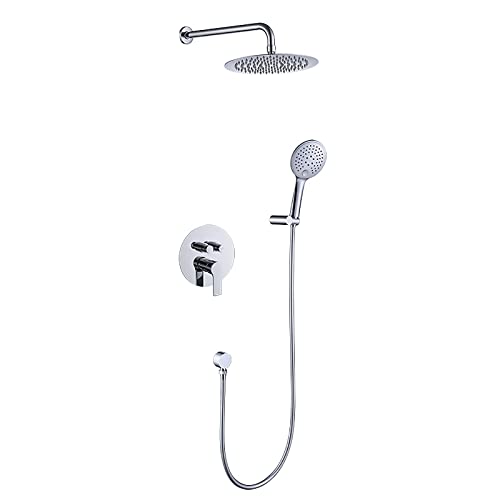 Duschsystem Wandmontiertes Duscharmatur-Set mit Handbrause Regenbrause-Kombi-Set mit 8-Zoll-Regenduschkopf-Wanne und Duschverkleidungs-Set mit eingebettetem Box-Duschmischer-Set,Chrom(Chrome) von KJJFIPCXP